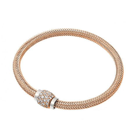 .925 Sterling Silver Rose Gold Plated Micro Pave Clear Cz  Italian Bracelet