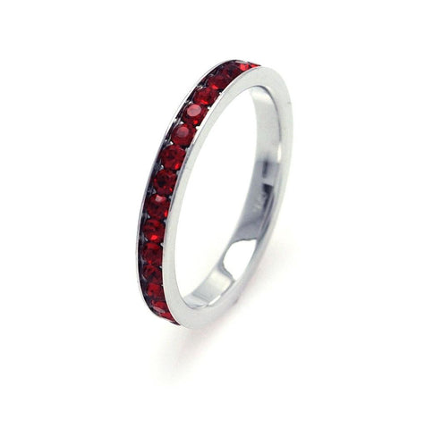 .925 Sterling Silver Rhodium Plated July Red Cz Eternity Band Ring, <b>size: 3</b>