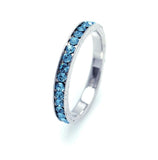 .925 Sterling Silver Rhodium Plated March Aqua Cz Eternity Band Ring, <b>size: 3</b>