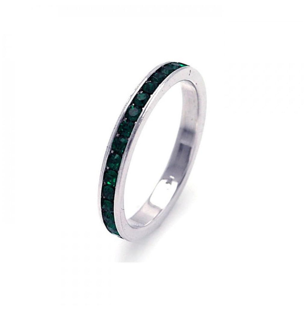 .925 Sterling Silver Rhodium Plated Green Channel Cz Band, <b>size: 3</b>