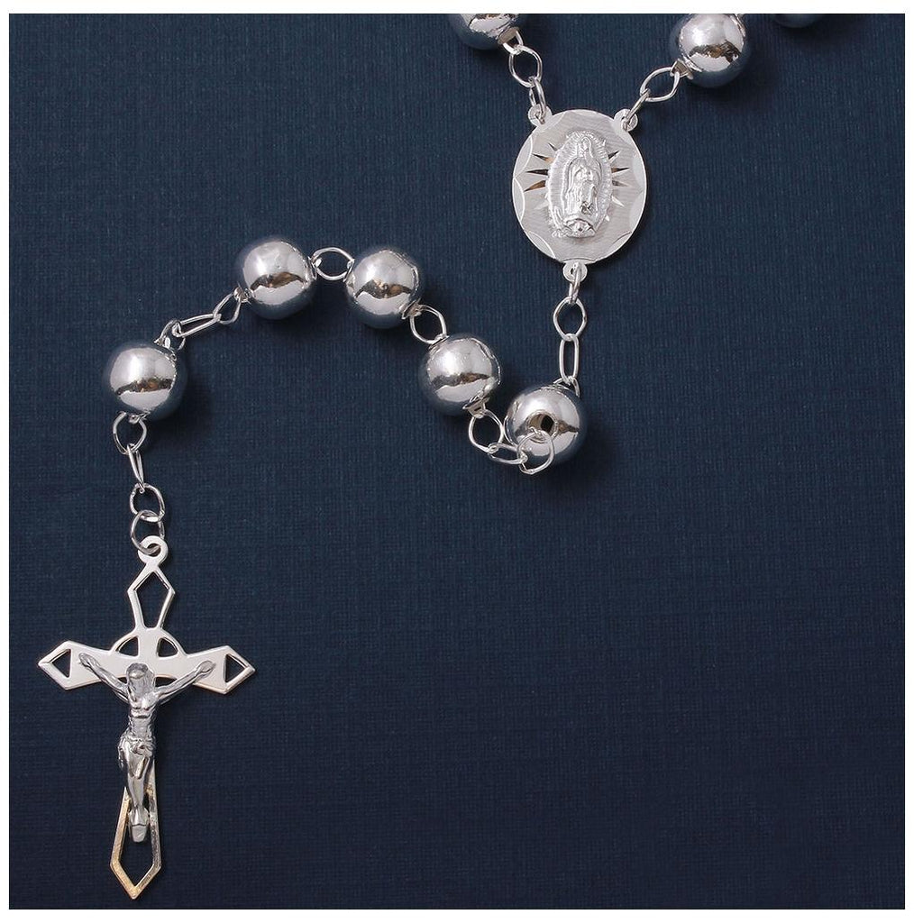 .925 Sterling Silver High Polished Rosary 8mm