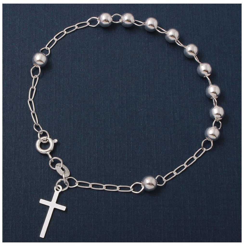 .925 Sterling Silver High Polished Rosary Bracelet 5mm