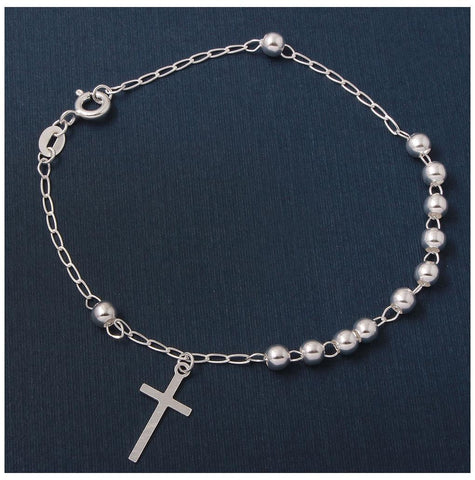 .925 Sterling Silver High Polished Rosary Bracelet 4mm