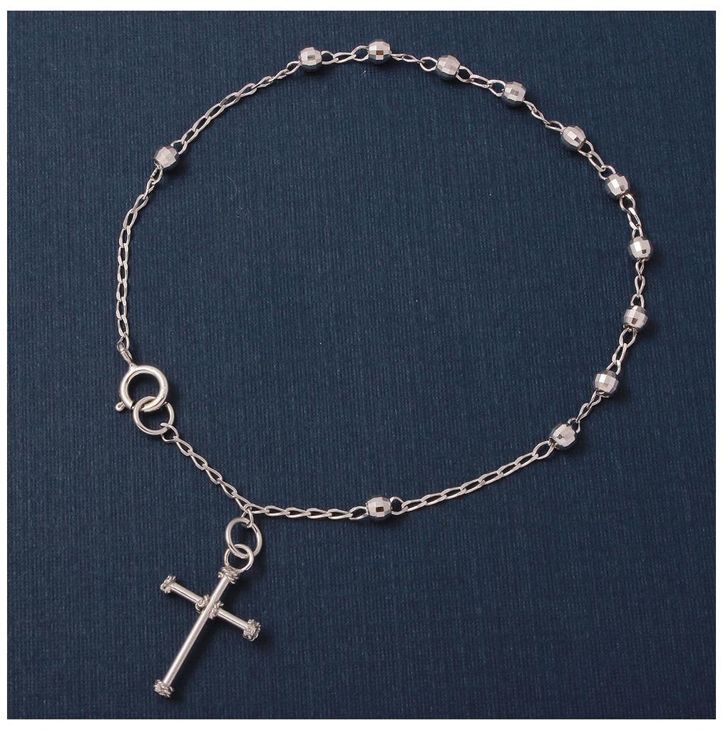 .925 Sterling Silver High Polished Diamond Cut Rosary Bracelet 3mm