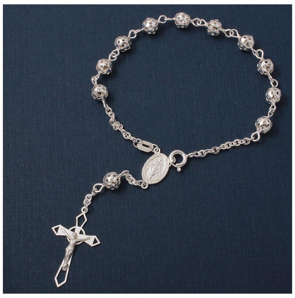 .925 Sterling Silver Filigree Rosary Bracelet 5.8mm