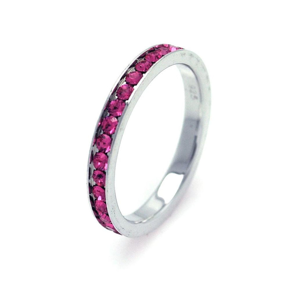 .925 Sterling Silver Rhodium Plated Channel Pink Cz Band, <b>size: 3</b>