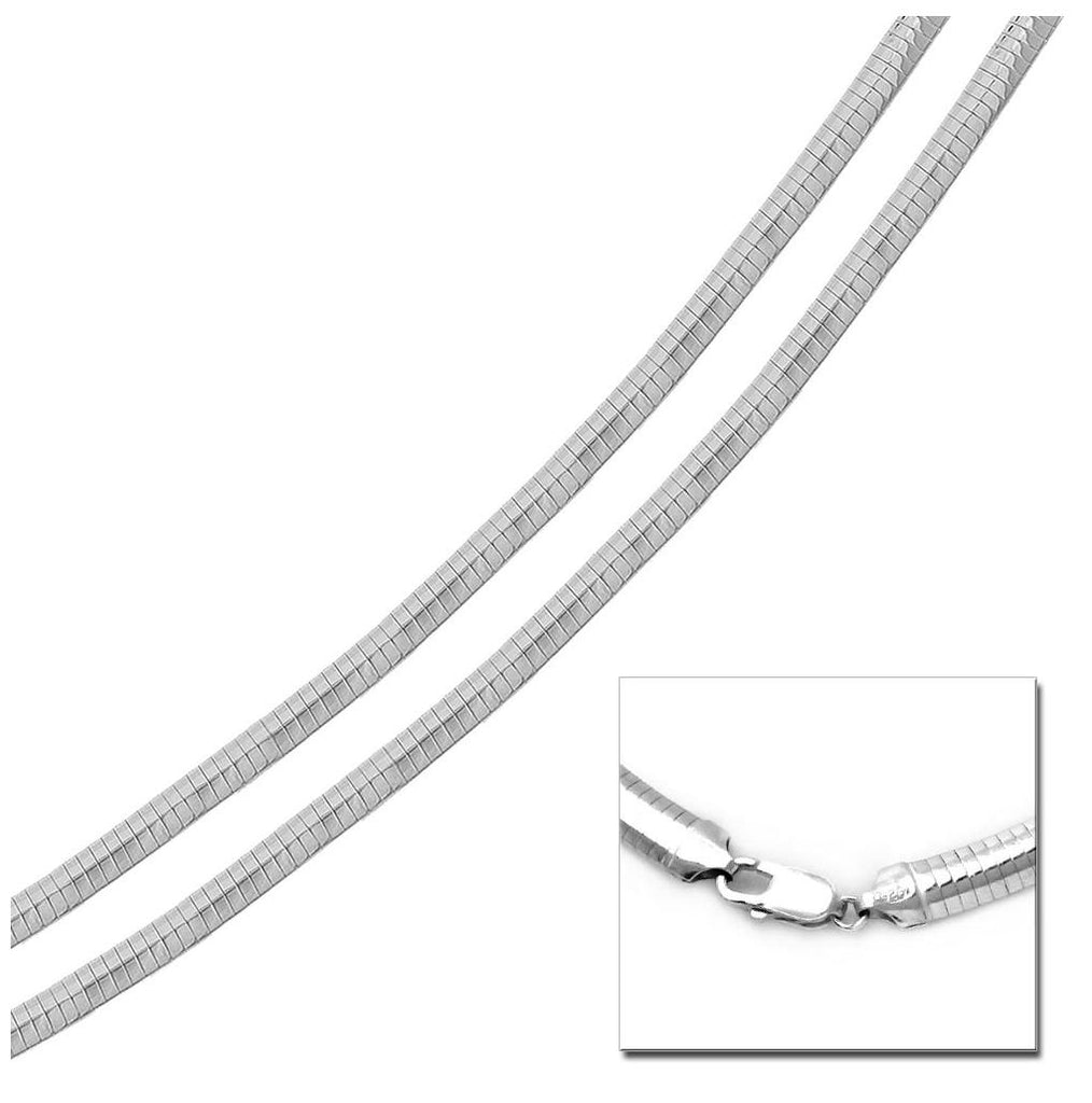 .925 Sterling Silver High Polished Flat Omega Chain 4mm, <b>size: 16</b>