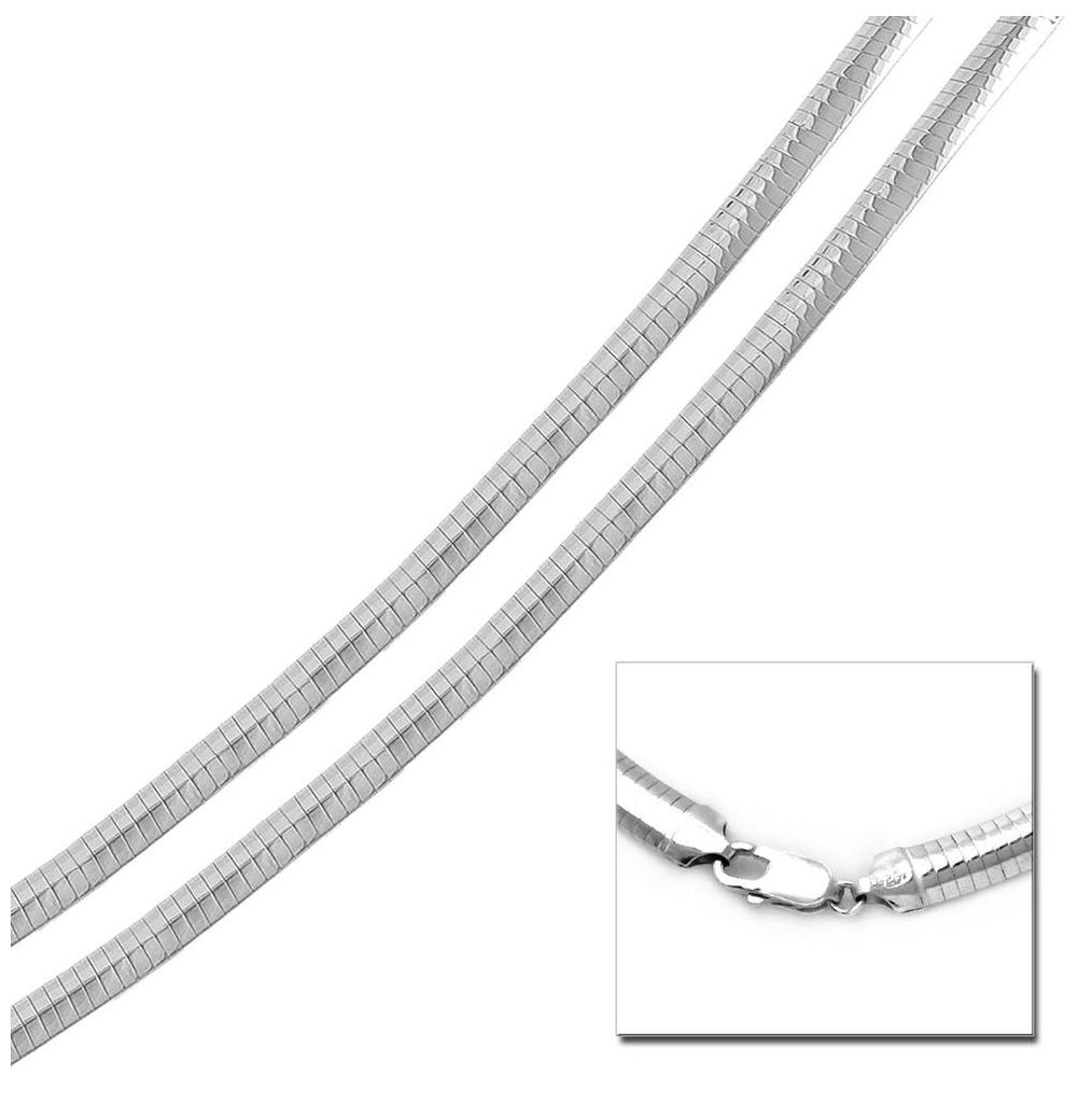 .925 Sterling Silver High Polished Flat Omega Chain 5mm, <b>size: 16</b>