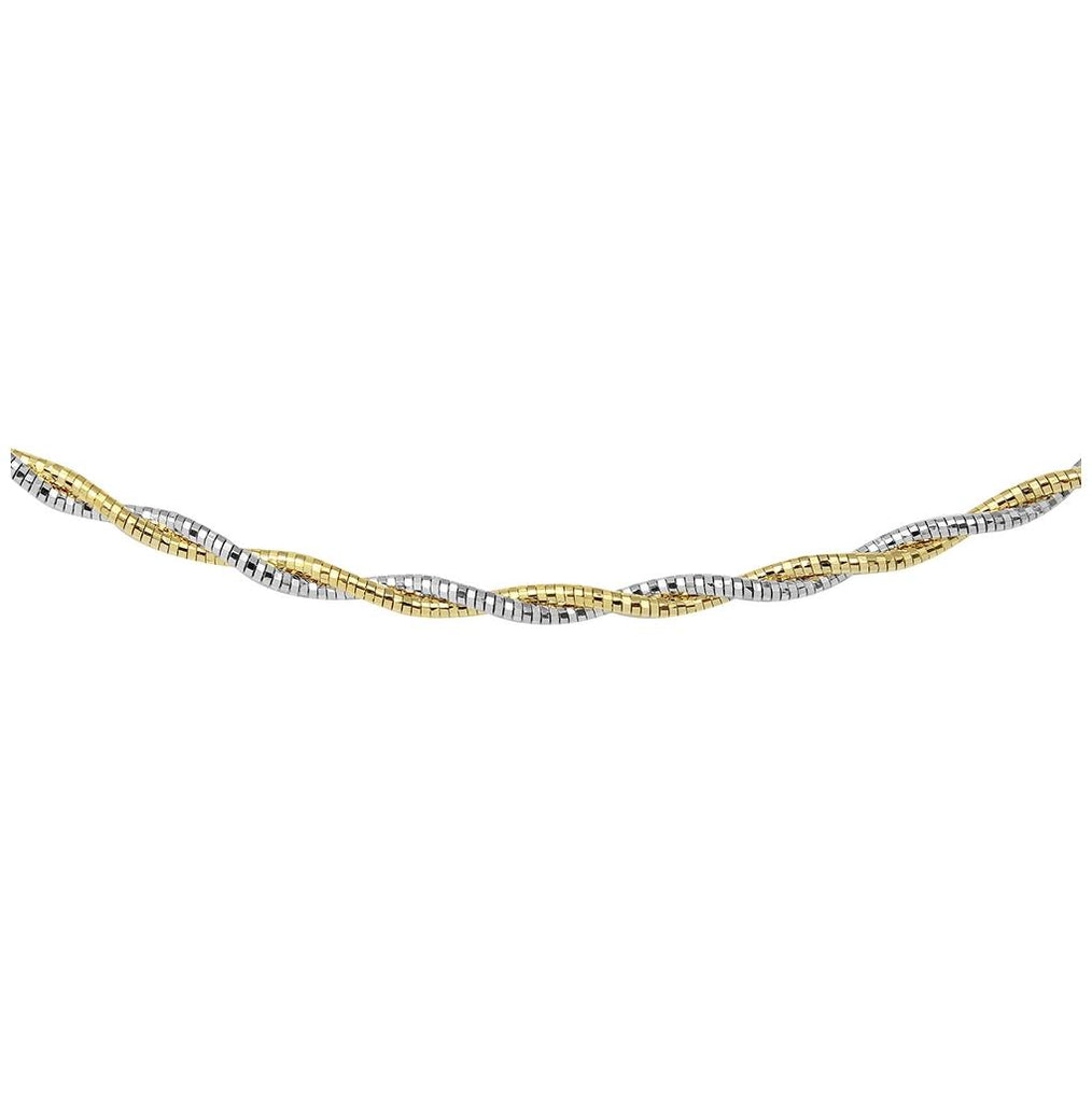 .925 Sterling Silver 2 Toned 2 Layer Omega Spring Chain Rhodium And Gold Plated 2.7mm, <b>size: 16</b>