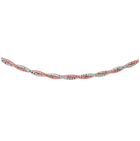 .925 Sterling Silver 2 Toned 2 Layer Omega Spring Chain Rhodium And Rose Gold Plated 2.7mm, <b>size: 16</b>