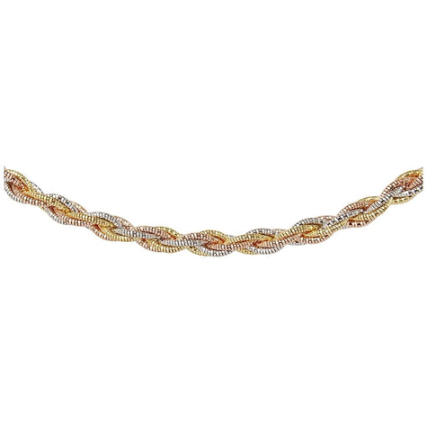 .925 Sterling Silver 6 Layer Twisted Omega Spring Chain 3 Toned Plated 5.5mm