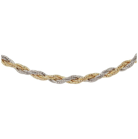 .925 Sterling Silver 6 Layer Twisted Omega Spring Chain Gold And Rhodium Plated 5.5mm, <b>size: 16</b>