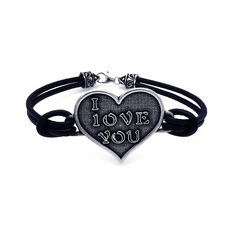 .925 Sterling Silver Oxidized I Love You Heart Bracelet