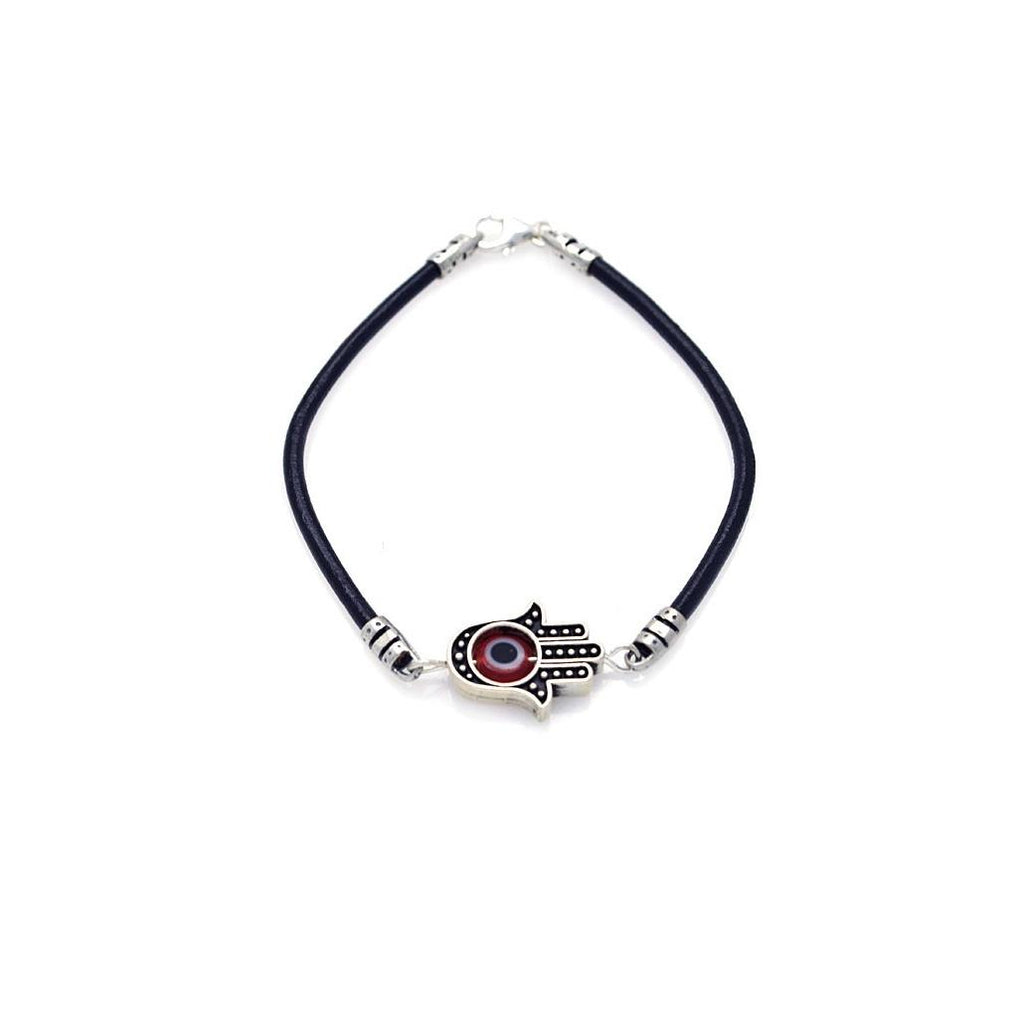 .925 Sterling Silver Oxidized Red Evil Eye Hamsa Bracelet