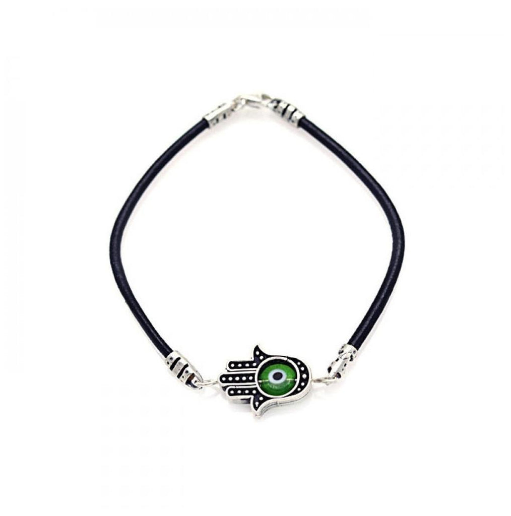 .925 Sterling Silver Oxidized Green Evil Eye Hamsa Bracelet