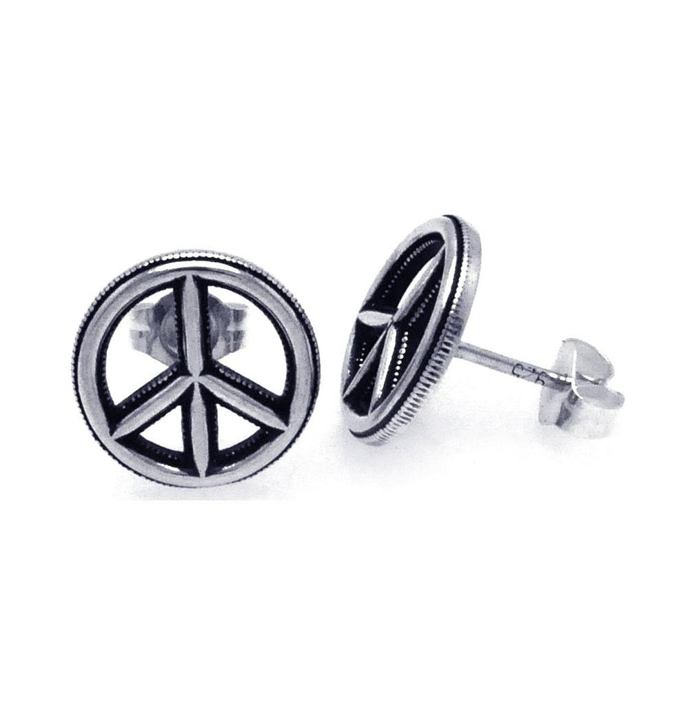 .925 Sterling Silver Oxidized Peace Sign Stud