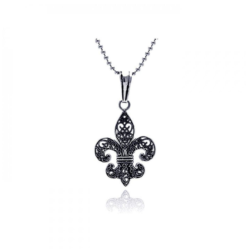 .925 Sterling Silver Oxidized Medium Fleur De Lis Pendant (chain Not Included)