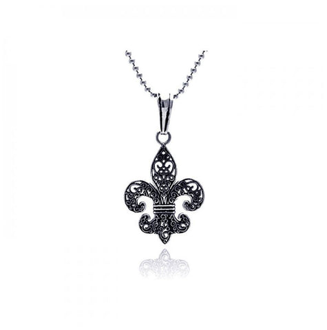 .925 Sterling Silver Oxidized Medium Fleur De Lis Pendant (chain Not Included)