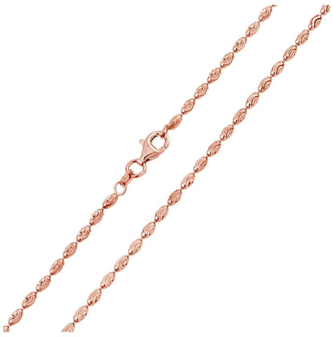 .925 Sterling Silver Rose Gold Plated Oval Curved Dc Bead Chains, <b>size: 16</b>