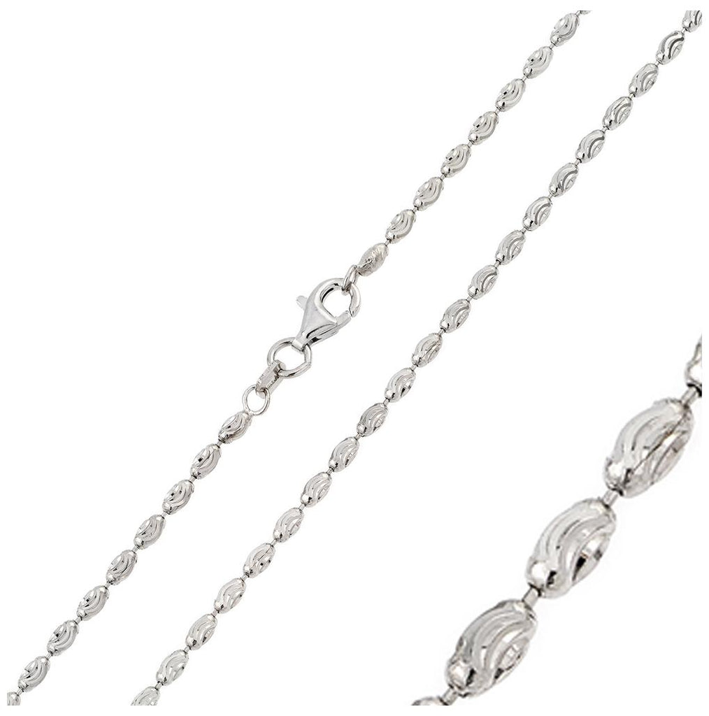 .925 Sterling Silver Rhodium Plated Oval Curved Dc Bead Chains