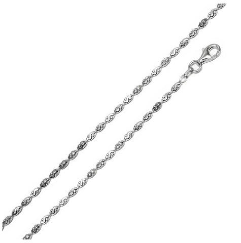 .925 Sterling Silver Rhodium Plated Oval Bead Chain With Wavy Dc Design, <b>size: 18</b>