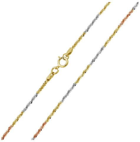 .925 Sterling Silver Tri Color Plated Diamond Cut Rock Chain 1.5mm, <b>size: 16</b>