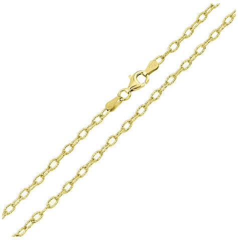 .925 Sterling Silver Gold Plated Wire Oval Loop Chain 2.8mm, <b>size: 16</b>