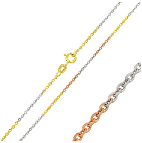 .925 Sterling Silver Tri-color Plated Diamond Cut Edge Rolo Chains 1.3mm, <b>size: 16</b>