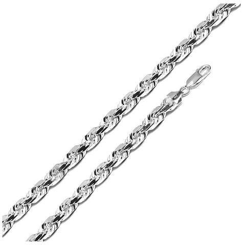 .925 Sterling Silver High Polished Rope Chain 7mm, <b>size: 24</b>