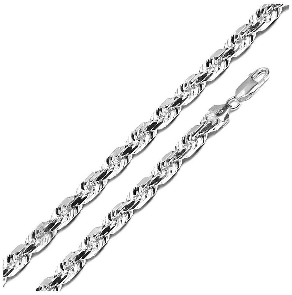 .925 Sterling Silver High Polished Rope Chain 7.3mm, <b>size: 24</b>