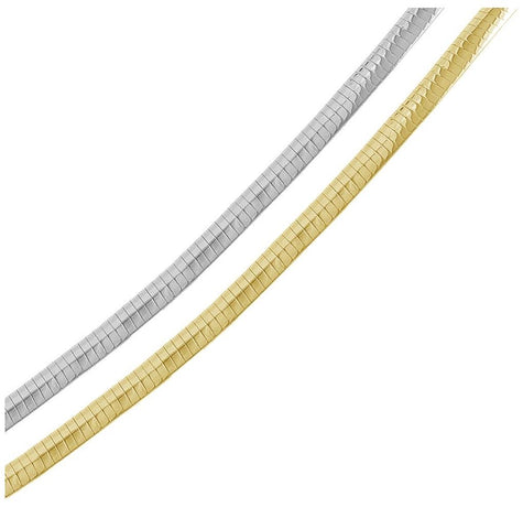 .925 Sterling Silver 2 Toned Reversible Flat Omega Chain, <b>size: 16</b>