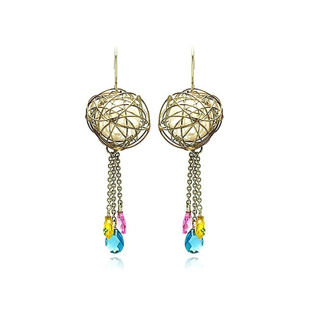 Brass Multiple Strand Multiple Color Cz Dangling Earring