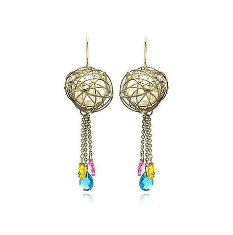 Brass Multiple Strand Multiple Color Cz Dangling Earring