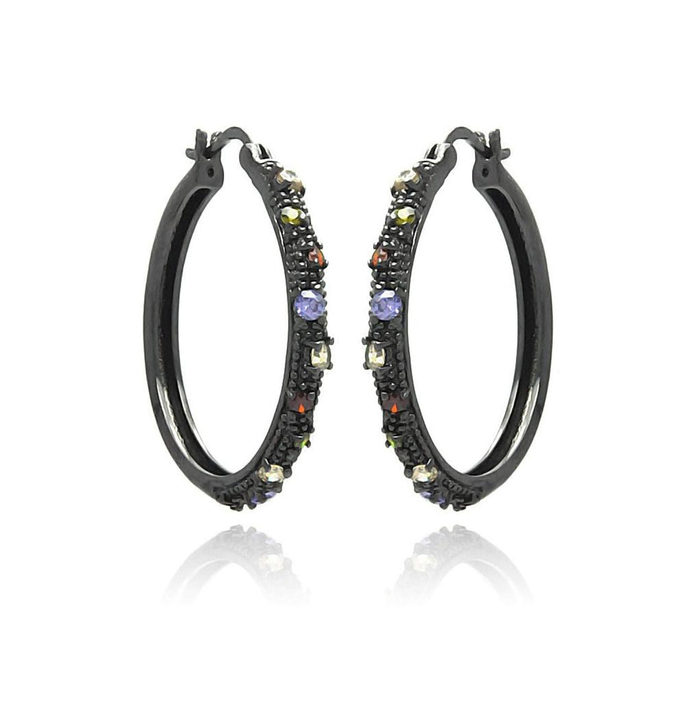 Brass Black Rhodium Multiple Color Cz Hoop Dangling Earring