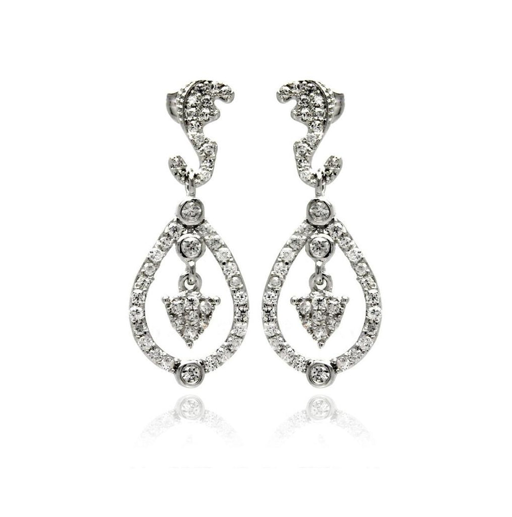 Brass Open Teardrop Rhodium Plated Cz Earring