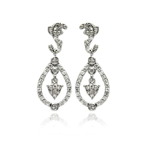 Brass Open Teardrop Rhodium Plated Cz Earring