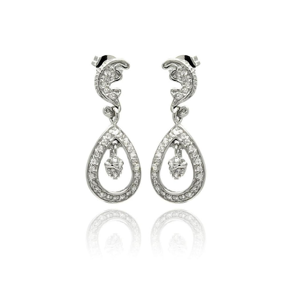 Brass Hanging Teardrop Rhodium Plated Cz Dangling Earring