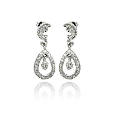 Brass Hanging Teardrop Rhodium Plated Cz Dangling Earring