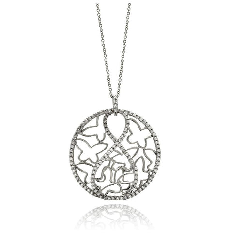 Brass Rhodium Plated Cz Butterfly Necklace