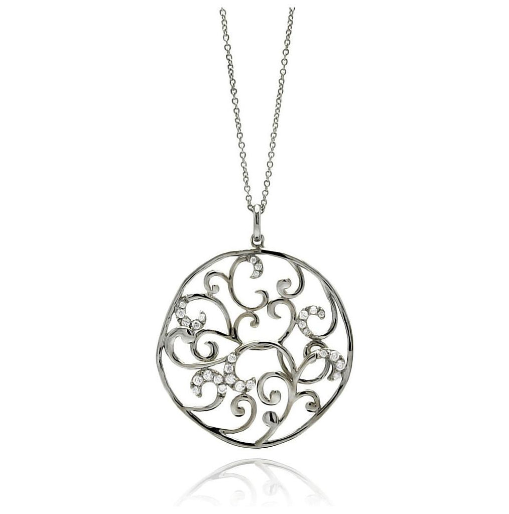 Brass Rhodium Plated Outline Flower Necklace