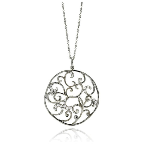 Brass Rhodium Plated Outline Flower Necklace