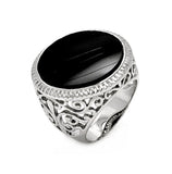 Brass Rhodium Plated Round Black Onyx Ring, <b>size: 5</b>