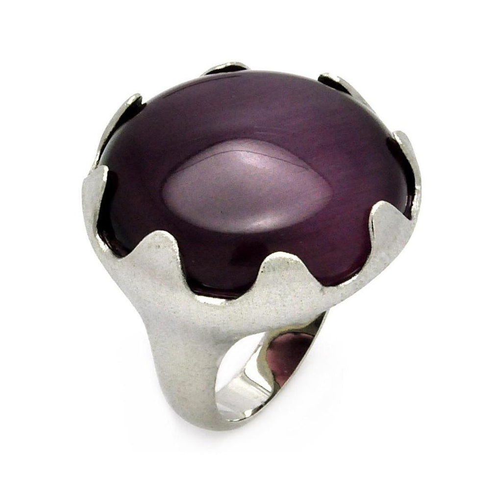 Brass Rhodium Plated Matte Finish Purple Stone Ring, <b>size: 5</b>