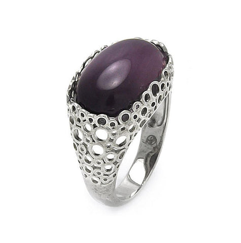 Brass Rhodium Plated Purple Oval Stone Center Ring, <b>size: 6</b>