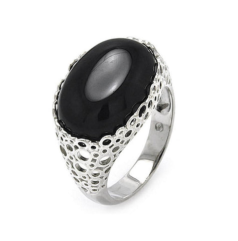 Brass Rhodium Plated Black Onyx Oval Center Stone Ring, <b>size: 6</b>