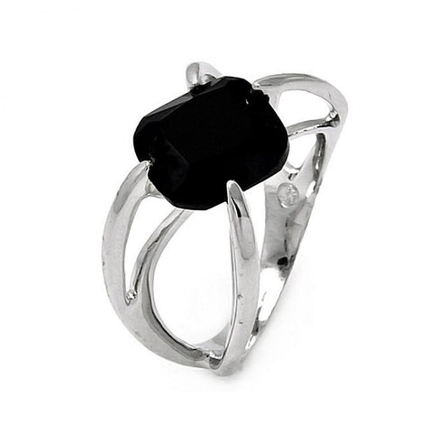 Brass Rhodium Plated Black Center Cz Stone Ring, <b>size: 5</b>