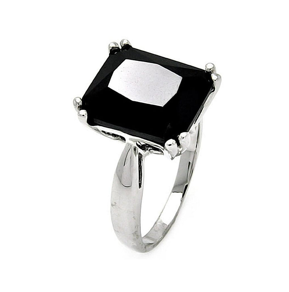 Brass Rhodium Plated Large Black Center Cz Stone Ring, <b>size: 5</b>