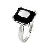 Brass Rhodium Plated Large Black Center Cz Stone Ring, <b>size: 5</b>