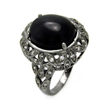 Brass Black Rhodium Plated Center Onyx Ring, <b>size: 5</b>