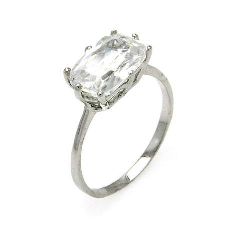 Brass Rhodium Plated Rentangular Cz Ring, <b>size: 5</b>